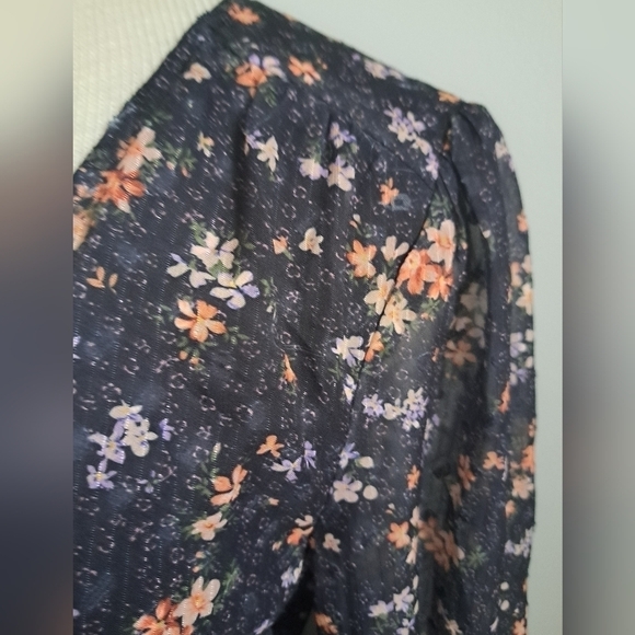 Tiny floral tiered MAXI dress long sleeves ruffle cuff button up Shabby Aakaa S - Picture 5 of 12